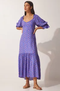 Happiness İstanbul Women's Purple Patterned Sweetheart Viscose Dress #2597109