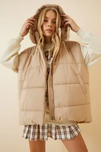 Happiness İstanbul Women's Cream Hooded Oversized Inflatable Vest