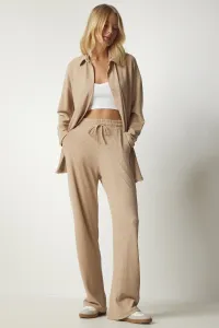 Happiness İstanbul Women's Beige Camisole Oversize Shirt and Pants Suit