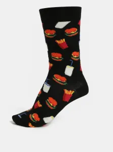 Black Patterned Unisex Socks Happy Socks Hamburger
