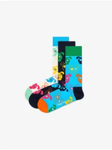 Happy Socks Set of three pairs of patterned socks in white, black and blue Happ - Men #781351