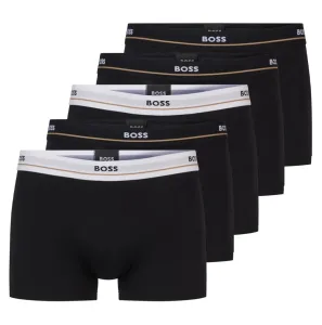 Hugo Boss Stretch-Cotton Trunks With Logo Waistbands 5-Pack Black