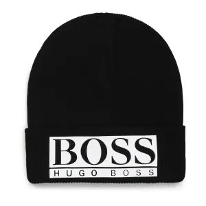 Hugo Boss Boys Black Logo Beanie Hat - 56 cm BLACK