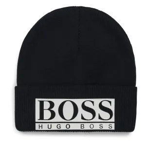 Hugo Boss Boys Navy Logo Beanie Hat - 56 cm BLACK