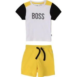 Hugo Boss Boys T-shirt And Shorts 2 Piece Set White & Yellow - YELLOW 12M