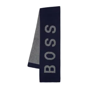 Hugo Boss Boys Blue & Grey Cotton Logo Scarf - ONE SIZE BLUE
