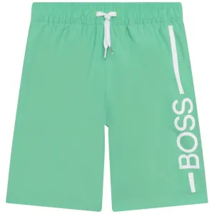 Hugo Boss Boys Logo Swim Shorts Green - 10Y Green