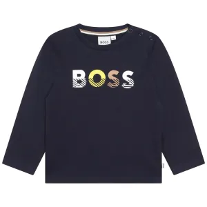 Hugo Boss Baby Boys Logo Long Sleeved T-shirt Navy - 6M NAVY