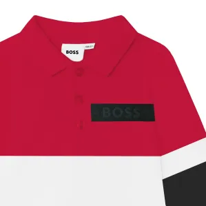 Hugo Boss Boys Embossed Chest Logo Polo Shirt Red - 12M Red