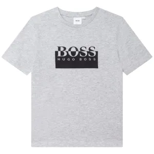 Hugo Boss Boys Grey Cotton Logo T-Shirt - 10Y GREY