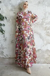 InStyle Arzel Patterned Chiffon Dress with Ruffle Skirt - Fuchsia