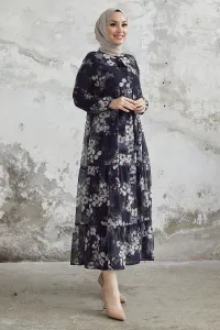 InStyle Liviza Patterned Chiffon Dress - Black