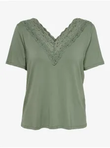 Khaki V-neck T-shirt with lace JDY Camma - Women #898416