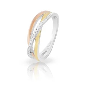 JVD Elegante anello tricolore in argento con zirconi SVLR0379XH2TK 52 mm