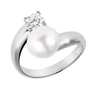 JwL Luxury Pearls Anello in argento con perla bianca e cristallo trasparente JL0432