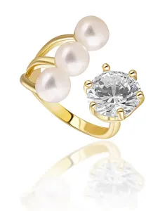 JwL Luxury Pearls Anello placcato in oro con perle vere e cristallo JL0694