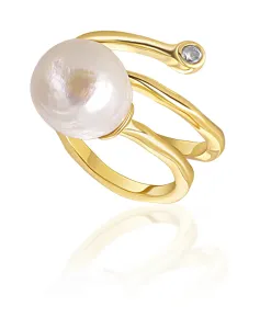 JwL Luxury Pearls Anello placcato in oro con vera perla e zircone JL0692 54 mm
