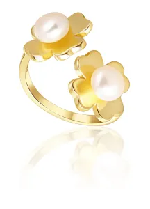 JwL Luxury Pearls Anello placcato in oro con vere perle Quadrifoglio JL0693