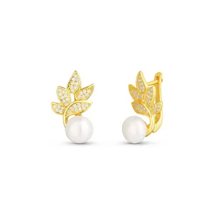 JwL Luxury Pearls Bellissimi orecchini placcati oro con perle vere e zirconi JL0827