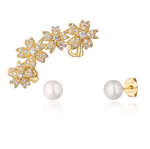 JwL Luxury Pearls Bellissimo set di orecchini placcati in oro (1x orecchino, 2x orecchino di pietra) JL0780