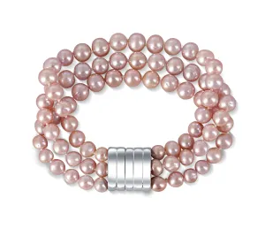 JwL Luxury Pearls Bracciale a tre file di vere perle di fiume rosa JL0672