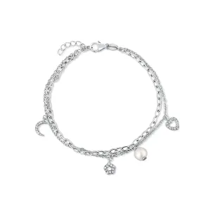 JwL Luxury Pearls Bracciale doppio in argento con perla e pendenti JL0802