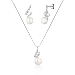 JwL Luxury Pearls Elegante set di gioielli con vere perle e zirconi JL0746 (catena con pendente, orecchini)