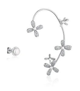 JwL Luxury Pearls Lussuosi orecchini asimmetrici in argento con perle e zirconi - orecchio sinistro JL0778