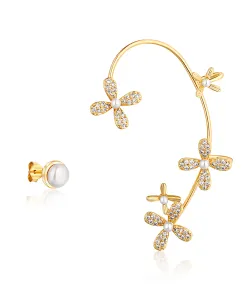 JwL Luxury Pearls Lussuosi orecchini asimmetrici placcati oro con perle e zirconi - orecchio sinistro JL0776
