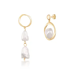 JwL Luxury Pearls Orecchini asimmetrici placcati oro con vere perle barocche JL0723