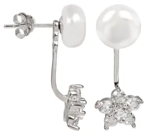 JwL Luxury Pearls Orecchini doppi in argento con vera perla bianca e fiore in zirconi 2in1 JL0281