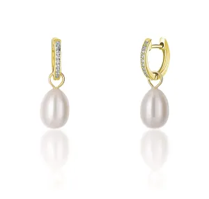 JwL Luxury Pearls Orecchini dorati con vera perla e zirconi nello stile della duchessa Kate JL0686