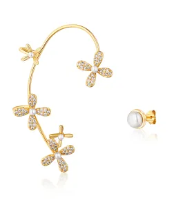 JwL Luxury Pearls Orecchini lussuosi asimmetrici placcati oro con perle e zirconi - orecchio destro JL0777