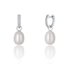 JwL Luxury Pearls Orecchini tondi in argento con vera perla e zirconi nello stile della duchessa Kate JL0685