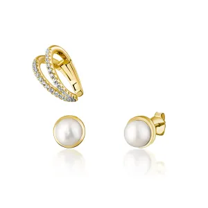 JwL Luxury Pearls Set di orecchini placcati in oro (1x EAR CUFF, 2x orecchino a lobo) JL0807