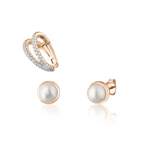 JwL Luxury Pearls Set di orecchini placcati in oro rosa (1x EAR CUFF, 2x orecchino a lobo) JL0809