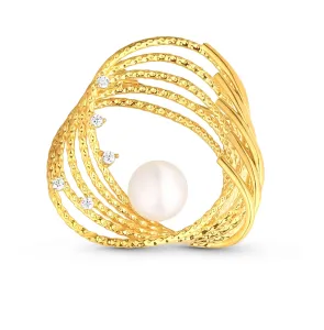 JwL Luxury Pearls Spilla di perle placcata oro con perla vera e zirconi JL0846