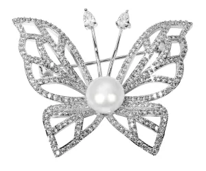 JwL Luxury Pearls Spilla luccicante a farfalla con vera perla e cristalli JL0507