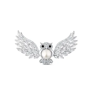 JwL Luxury Pearls Spilla placcata in argento con perla e cristalli Wise Owl JL0814