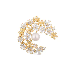 JwL Luxury Pearls Spilla scintillante placcata oro 2in1 con vera perla e cristalli JL0730