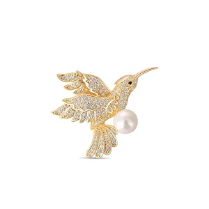 JwL Luxury Pearls Splendida spilla Colibrì placcata in oro con vera perla JL0516