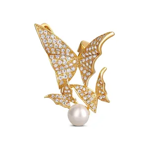 JwL Luxury Pearls Splendida spilla dorata con vera perla 2in1 - Farfalle JL0630
