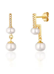JwL Luxury Pearls Splendidi orecchini placcai in oro giallo con le perle vere e zirconi JL0772