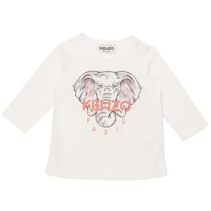 Kenzo Baby Girls Elephant Print  T-Shirt White - 2A WHITE