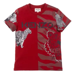 Kenzo Boys Animal Print T-Shirt Red - 10A RED