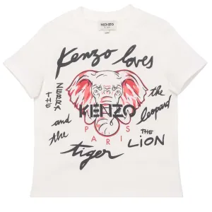 Kenzo Boys Elephant Print T-Shirt White - 2A WHITE