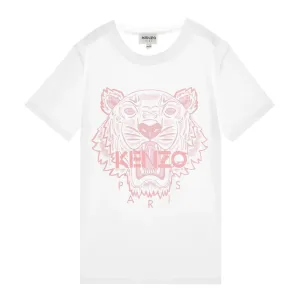Kenzo Girls Tiger Logo T-Shirt White - 8Y PINK