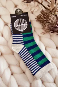 Children's classic socks with stripes and stripes Green