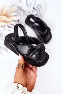 Children's sandals with drawstring, black bubble gum #2672267