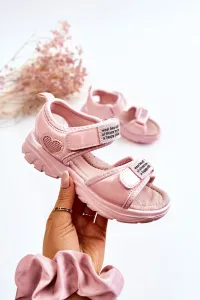 Leather children's sandals with Velcro pink Amoss #1361712